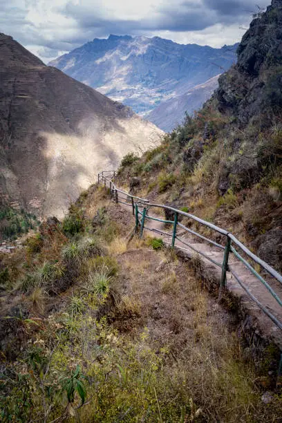 Hiking in the mountains ans valleys of Pisaq , province of Cusco, Peru