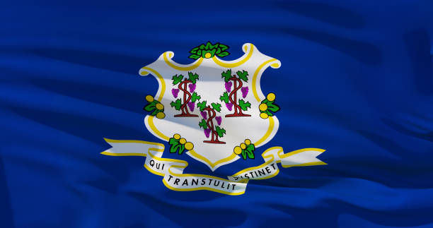 istock Connecticut flag on fabric texture, 3d realistic illustration covers whole frame. High quality, good detalisation 1138847236