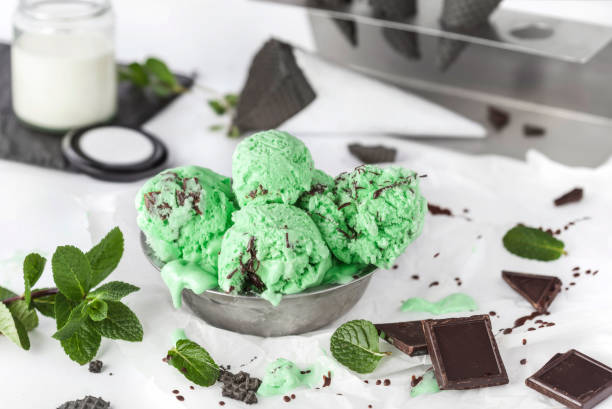 istock Delicious Mint and chocolate ice cream in a metal cup 1138848706