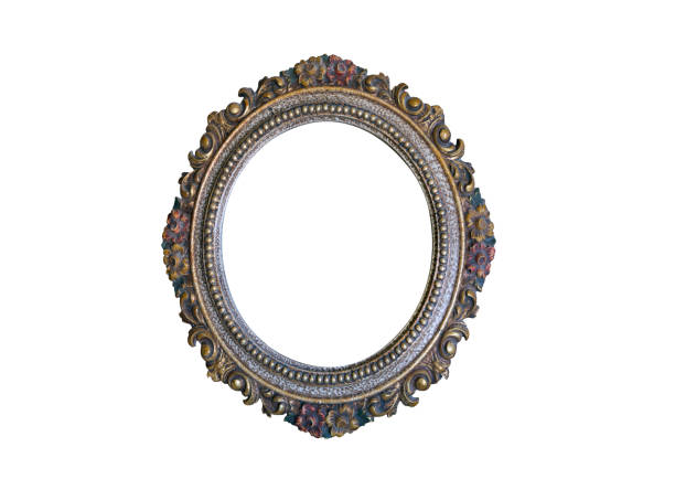 old oval golden frame - frame ellipse gold paintings imagens e fotografias de stock