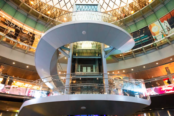New York, United States - February 7, 2019 Fulton Center NYC Subway Station in downtown from mobile stairs