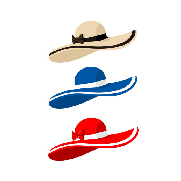 Set of beach hats in flat style Set of beach hats in flat style. Isolated vector illustration. Objects for summer and travel concepts. sun hat stock illustrations