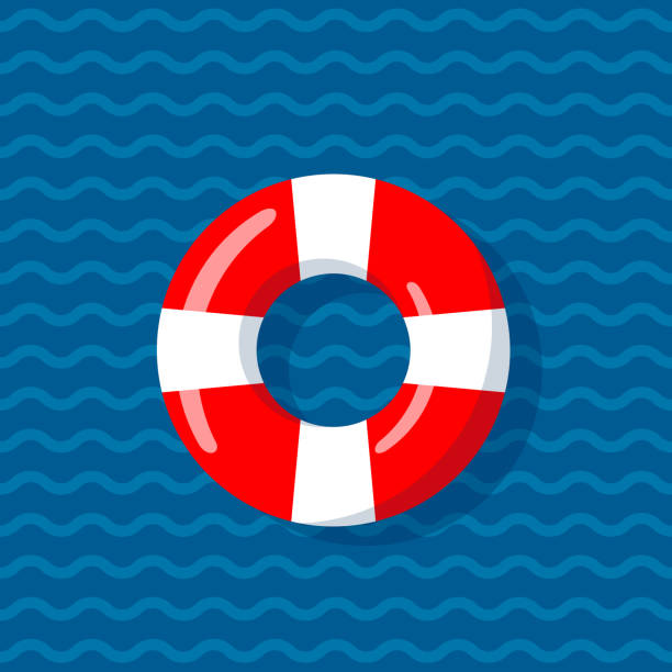 boja życia na falistych liniach tła - buoy safety rescue rubber stock illustrations