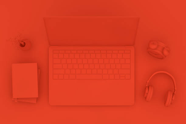 istock Top view desktop with Laptop, Minimal technology idea concept. 1138856014