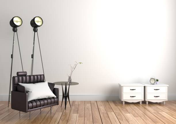 istock Frame and sofa and lamp in wooden floor on empty white wall background. 3D rendering 1138857670