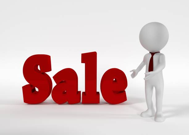 istock Sale and Stick Man. 3D rendering 1138857726