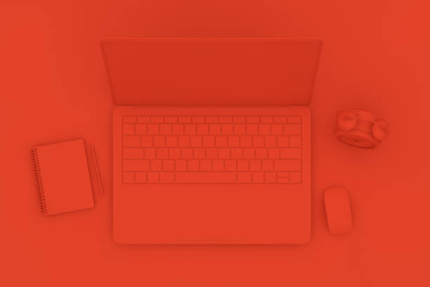 istock Top view desktop with Laptop, Minimal technology idea concept. 1138857858