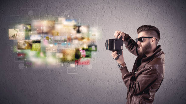 istock Young malewith beard taking vintage photos 1138859233