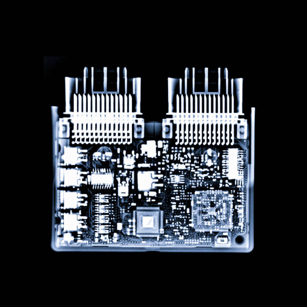 X-ray image of engine control unit or ECU in Motorcycle is a type of electronic control unit that controls a series of actuators on an internal combustion engine to ensure optimal engine performance.