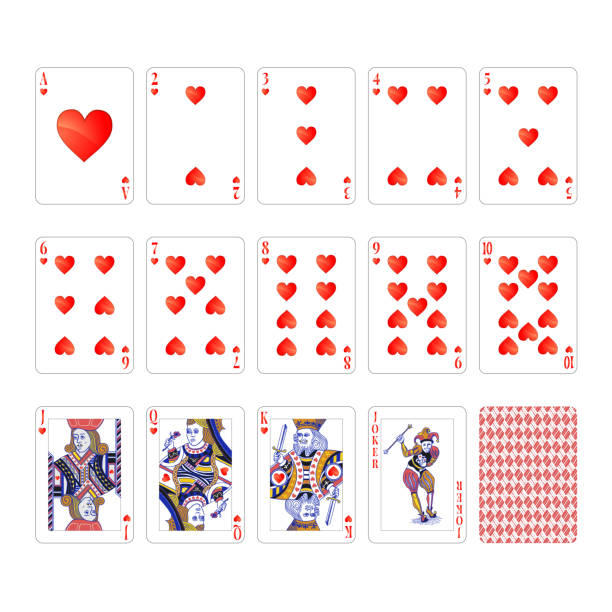 istock Full set of hearts suit playing cards with joker isolated on white 1138861219