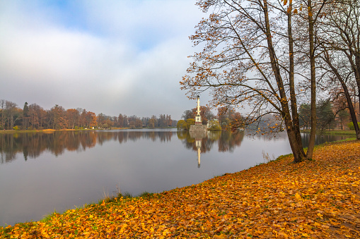 Autumn Pond in Pushkin, St. Petersburg, Russia.