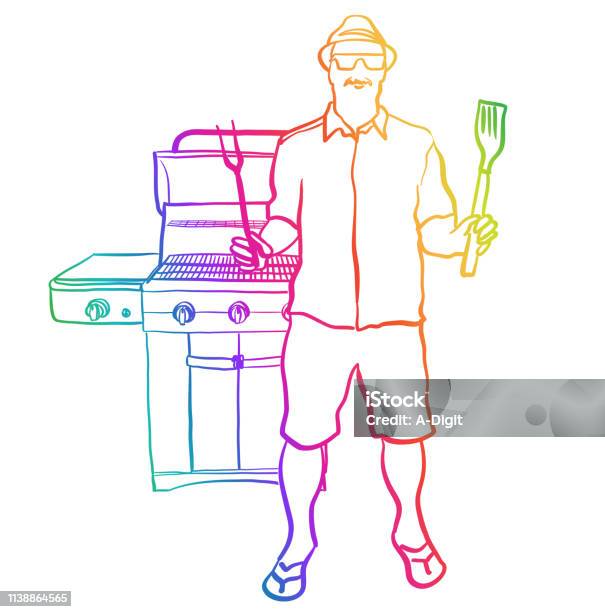 Outdoor Cooking Rainbow Stock Illustration - Download Image Now - Barbecue - Meal, Barbecue Grill, Blue