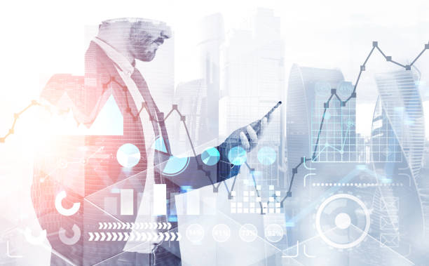 istock Serious businessman looking at phone, infographics 1138865258
