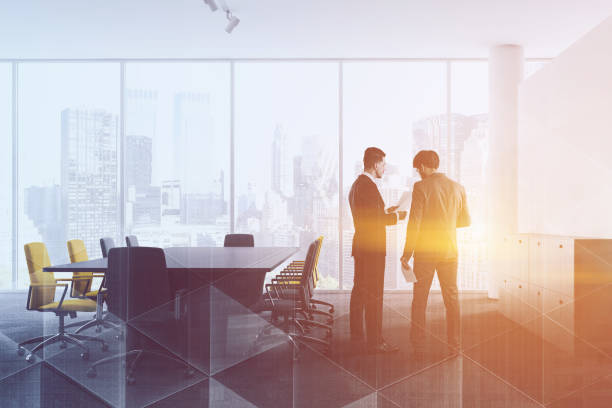 istock Panoramic meeting room interior, people 1138866284