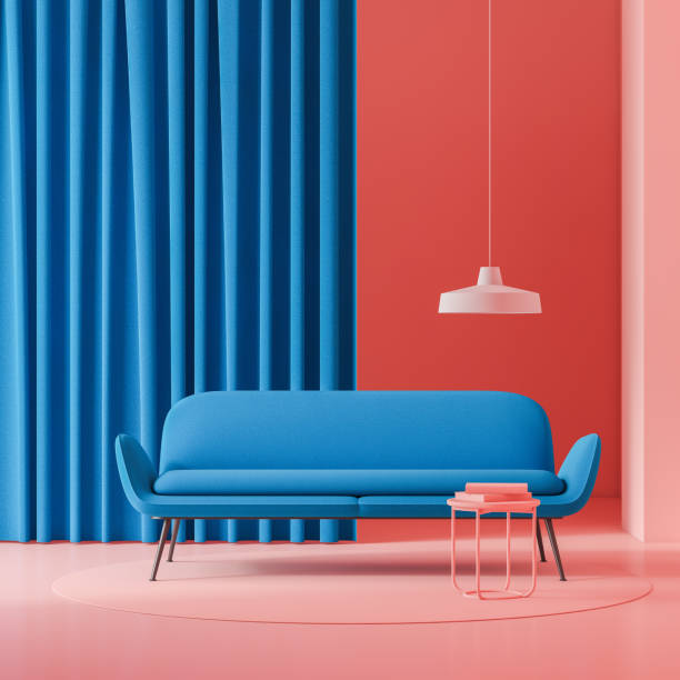 istock Red living room with blue sofa 1138866652
