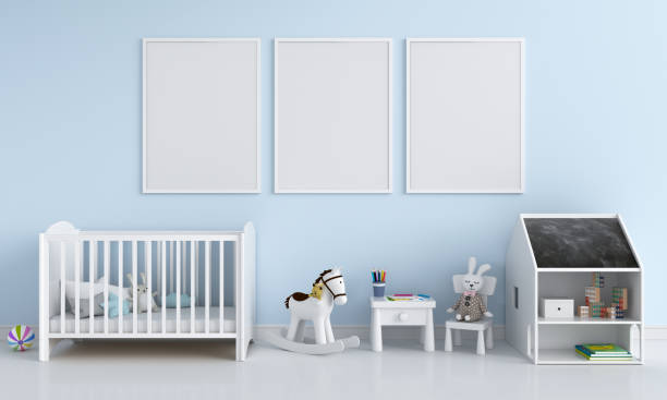 istock Three empty photo frame for mockup in child room, 3D rendering 1138871315