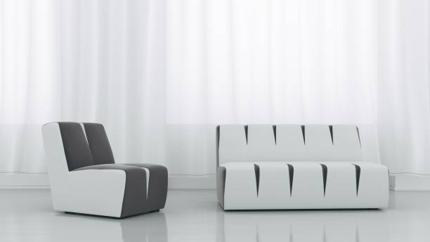istock Grey armchair and plant on white wall empty background. 3D rendering 1138871651