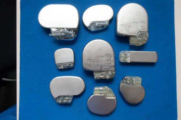 various explanted pacemakers and defibrillators and event recorders
