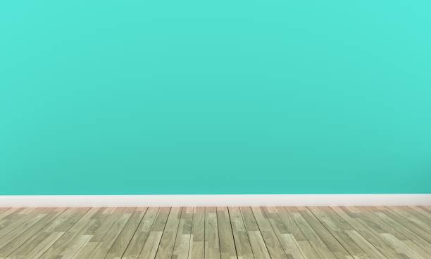 istock Green mint wall on wood floor interior. 3D rendering 1138871721
