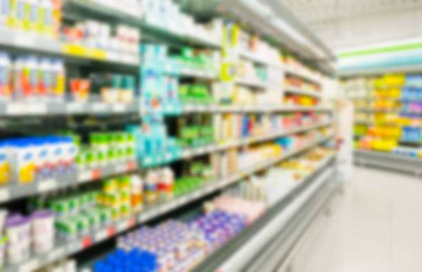 istock Abstract blurred supermarket with milk and dairy goods 1138872652