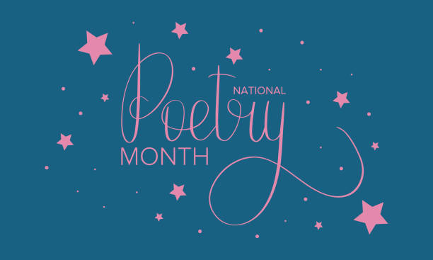 4月の国民詩の月。手書き文字のポスター。アメリカ合衆国とカナダの詩祭。文学イベントとお祝い。グリーティングカード、招待状、ポスター、バナーまたは背景。ベクトル - literary点のイラスト素材／クリップアート素材／マンガ素材／アイコン素材