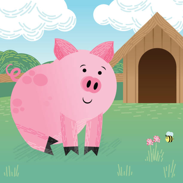 istock Child's Cartoon of Cute Pig on a Farm. Vector Illustration. 1138875237