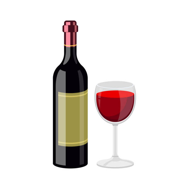 ilustrações de stock, clip art, desenhos animados e ícones de wine bottle and glass vector design illustration isolated on white background - red wine