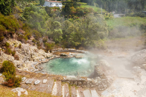Hot springs, Azores One of the many geysers, hot-springs and fumaroles scattered in the center of the village of Furnas, Sao Miguel Island, Azores fumarole photos stock pictures, royalty-free photos & images
