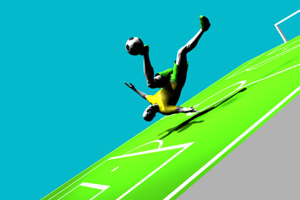 Popular soccer player shooting a bicycle kick.