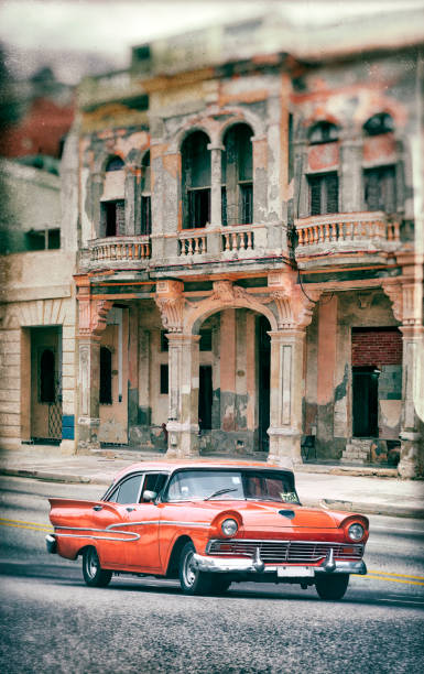 istock Vintage red oldtimer car driving through Old Havana Cuba 1138878364