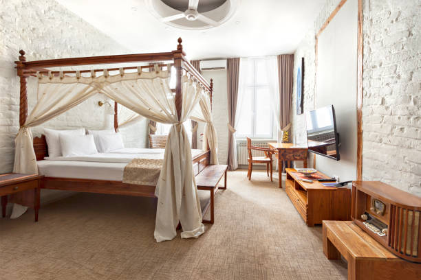 istock Luxurious modern bedroom interior with canopy bed 1138879573
