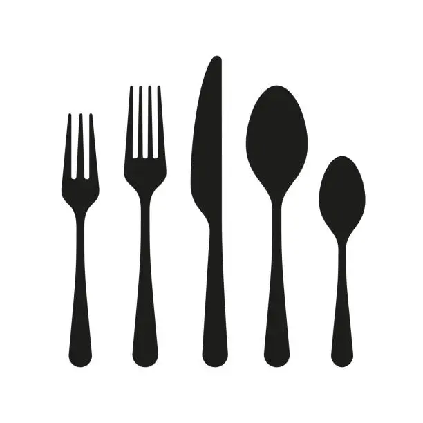 Vector illustration of The contours of the cutlery. Spoon, knife, forks