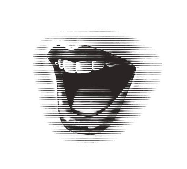 ilustraciones, imágenes clip art, dibujos animados e iconos de stock de la boca de la mujer riendo y sonriendo - mouth open illustrations