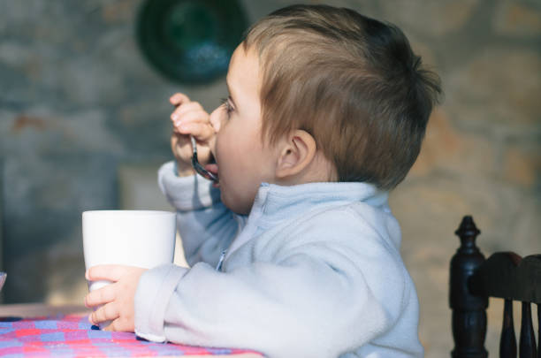 istock Little boy sitting at the table having breakfast 1138880499