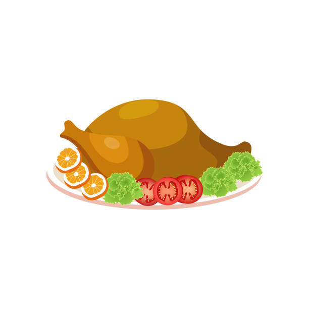 gebratener vogel auf einer platte-illustration - roast chicken restaurant food vector stock-grafiken, -clipart, -cartoons und -symbole