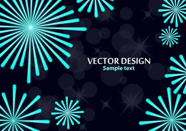 Vector illustration of Abstract background with elements of bright festive salute on a dark background. Background, cover, layout, magazine, brochure, poster, website. Vector illustration
