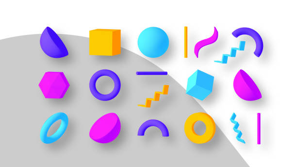 набор красочных геометрических фигур. элементы для дизайна. изолированные векторные объекты. - трёхразмерный stock illustrations