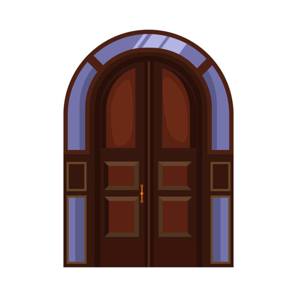 ilustrações de stock, clip art, desenhos animados e ícones de arched double door - door symmetry wood hotel