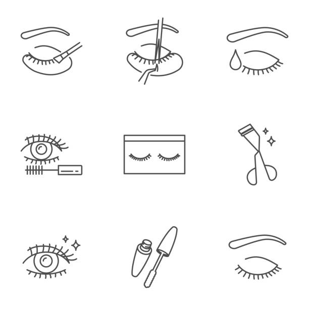 まつげエクステンション、化粧品、メイクアップベクターアイコンセット - lash curler点のイラスト素材／クリップアート素材／マンガ素材／アイコン素材