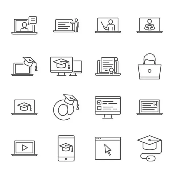 Vector illustration of Online education, e-learning vector icons set