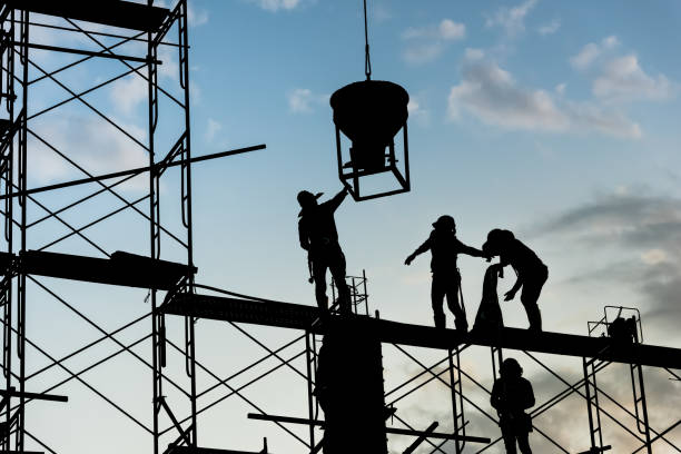 istock Silhouette of worker in the construction site 1138887006