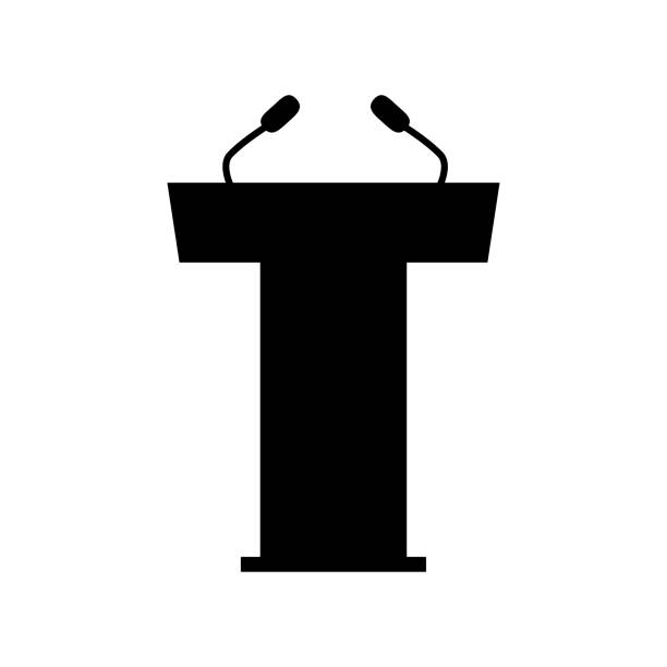 вектор значок для трибуны или политик кафедры знак - podium lectern microphone speech stock illustrations