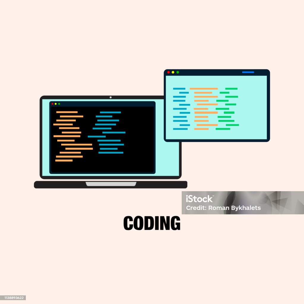 Vector Illustration Coding Laptop Programmig Media Skill Stock ...