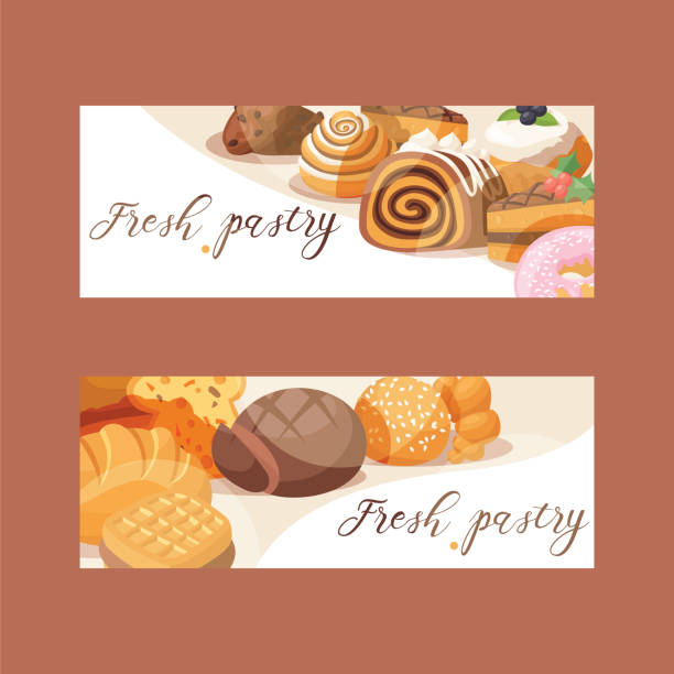 illustrazioni stock, clip art, cartoni animati e icone di tendenza di cupcake di crema di torta al forno vettoriale di pasticceria e dessert dolci con caramelle incrosate sfondo illustrazione ciambella con chococream e dolci sfondo - donut cupcake meal backdrop