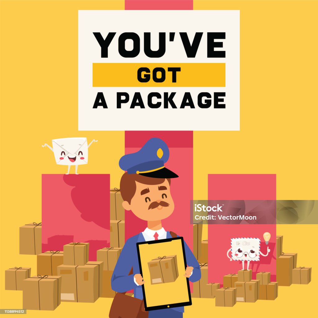 Post Box Character Postman Vector Mailman Delivers Mails In Postbox Or Mailbox And Post ...