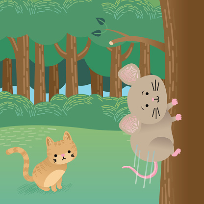 Cat Sitting in the Woods Watching a Mouse