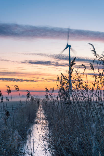 beautiful dawn in the countryside - scenics landscape windmill sunrise imagens e fotografias de stock