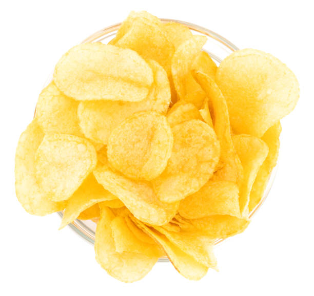 istock Potato chips bowl isolated on white background, with clipping path,  top view 1138907567