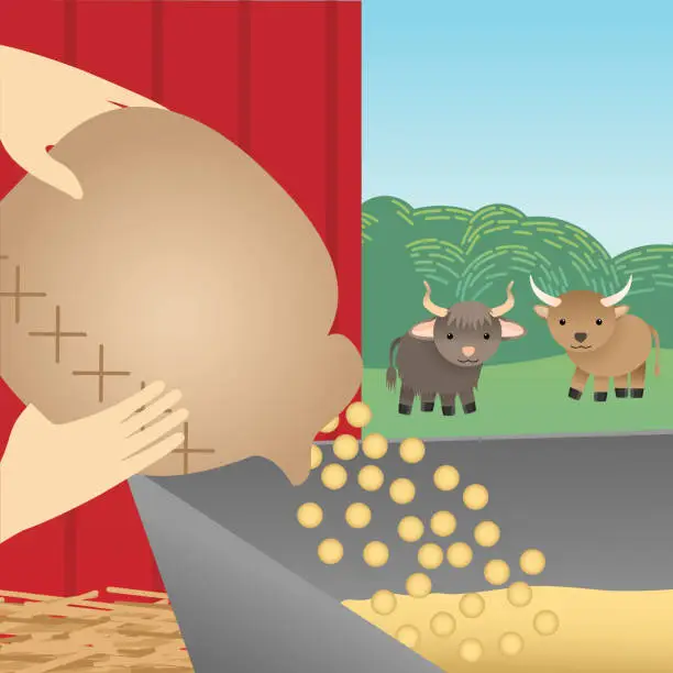 Vector illustration of Farmer Feeding Livestock