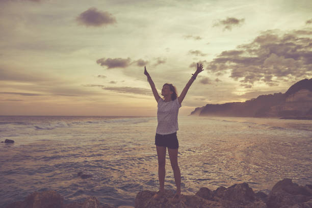 Little girl happiness to beach